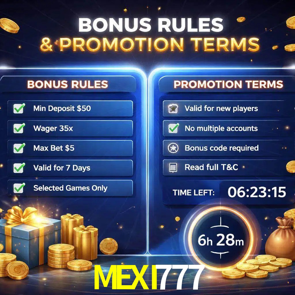 Reglas de promoción MEXI777 y condiciones de bonos explicadas visualmente