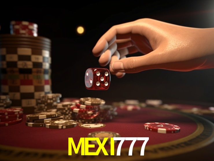 Escena dinámica inspirada en casino con iluminación MEXI777, cartas, fichas e íconos de juegos digitales en un espacio moderno de juegos.